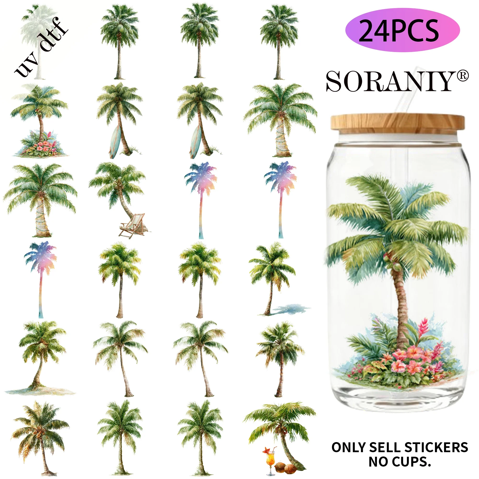 24PCS/Set Palm Tree Watercolor - огляд і ціна Rdta Tank Glass